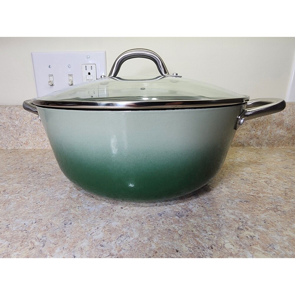 Crofton Enameled Cast Iron 6QT Dutch Oven W/ Instruction Manual Green Fade